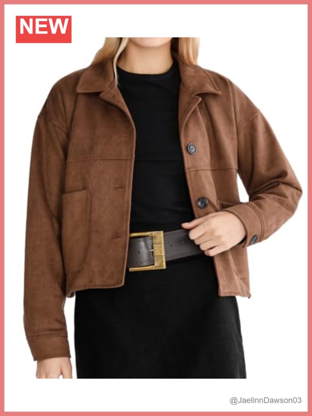 Faux Suede Cropped Jacket Relaxed Fit Button Front Long Sleeve